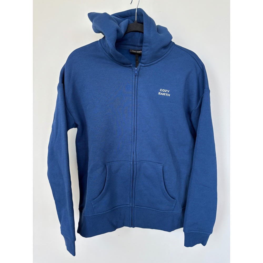 Cozy Earth Womens Blue Bamboo Cotton Full Zip Hoodie Sweatshirt Large